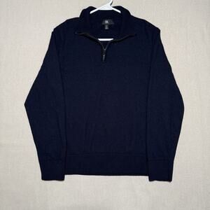 Banana Republic Sweater Mens L Tall Blue 100% Merino Wool 1/4 Zip Preppy